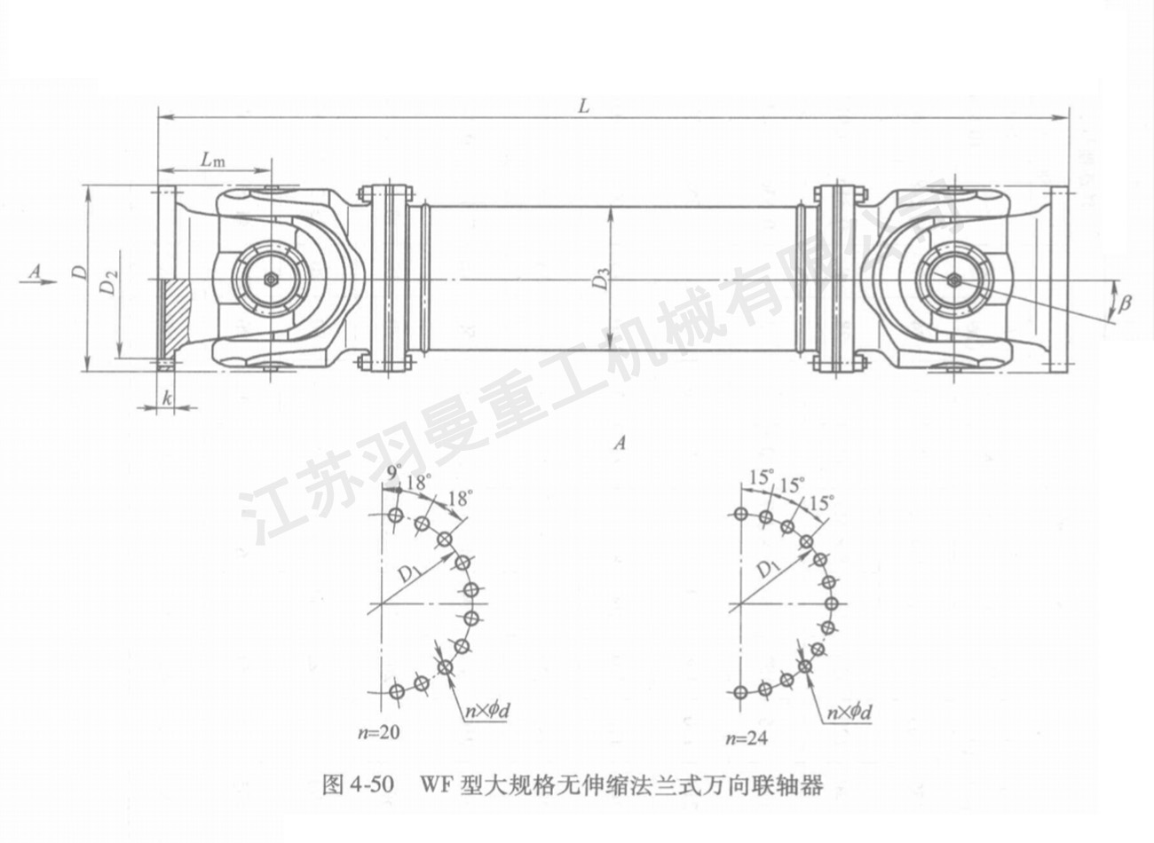 WF型大规格无伸缩法兰式万向联轴器